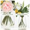 Artificial Flowers in Vase, Mixed White Rose Pink Peony Yellow Daisy and Greenery Leaf Floral Arrangements, Fake Flowers in Glass Vase with Faux Water, Home Wedding Patio Centerpiece Decor